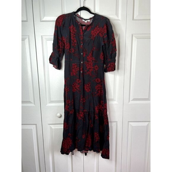 Marissa Webb Navy Blue Black Red Floral Print Shirt Dress Women's Size 4 - Picture 4 of 13